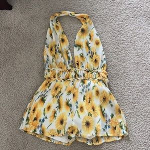 Sunflower halter top romper